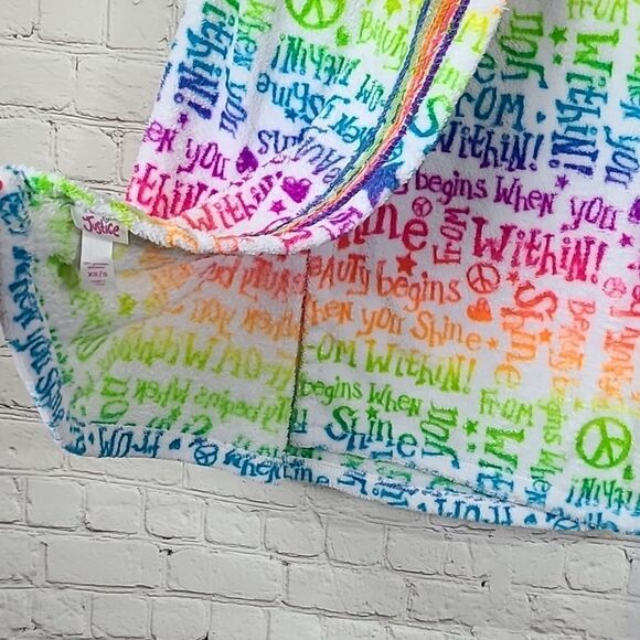 Justice Girls XS/S Plush Fleece Rainbow Peace Spa Bath & Body Velcro Towel Wrap - Picture 4 of 7